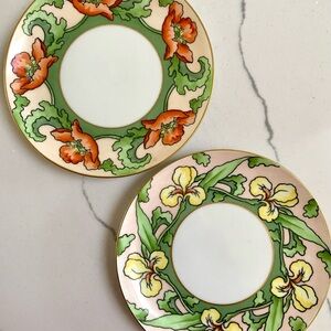Limoges Floral Decorative Plates with Gold Trim